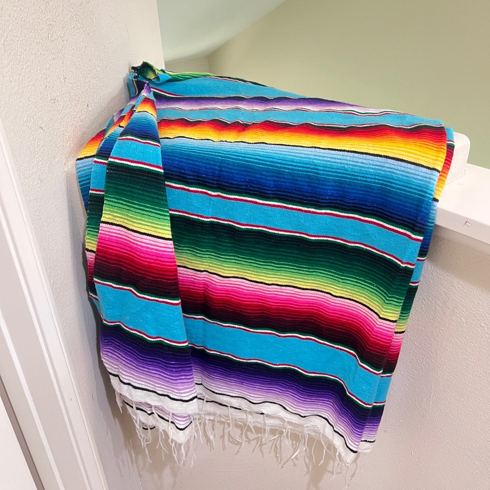 VNTG Mexican Colorful Wool Throw‎ Blanket Rug Southwestern Saltillo Serape 85x55
